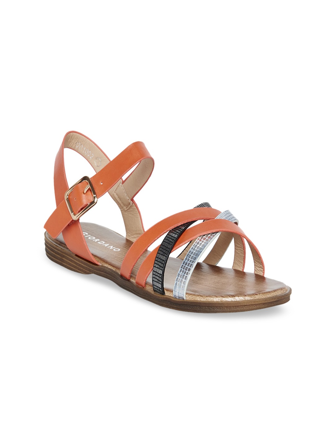 

GIORDANO Women Orange Colourblocked Leather Open Toe Flats