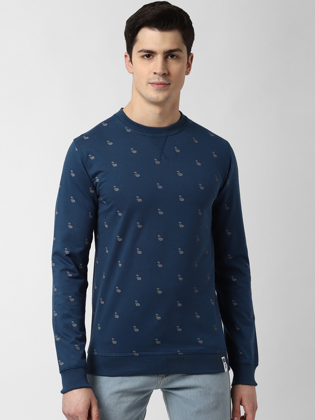 

Peter England Casuals Men Navy Blue Printed Cotton Sweatshirt