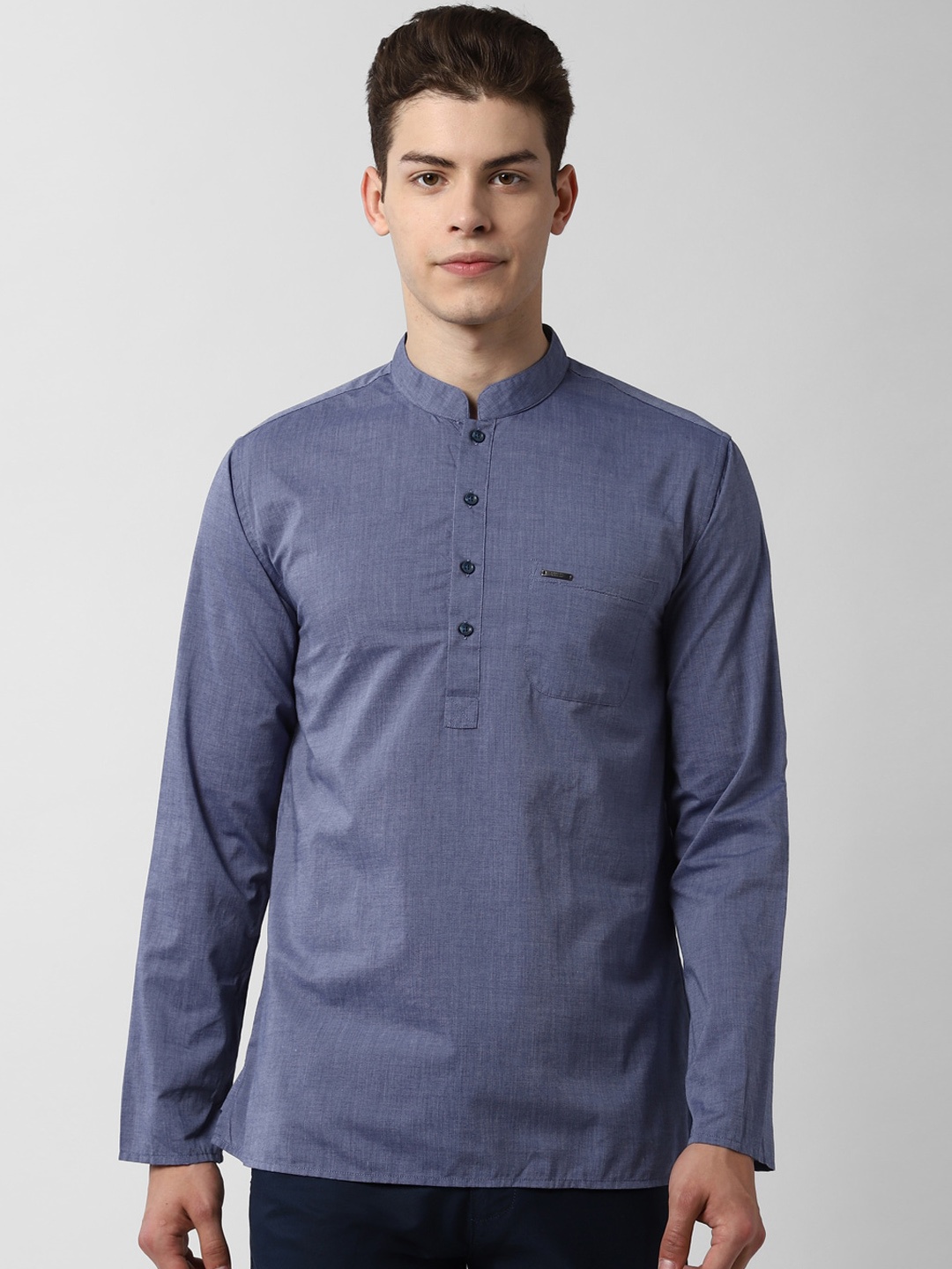 Peter England Men Blue Solid Straight Kurta