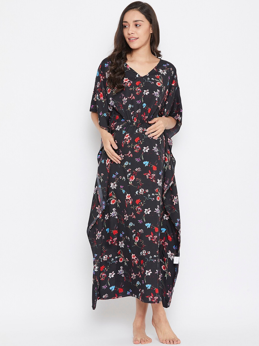 

Uptownie Lite Women Black & Red Printed Maternity Kaftan Nightdress