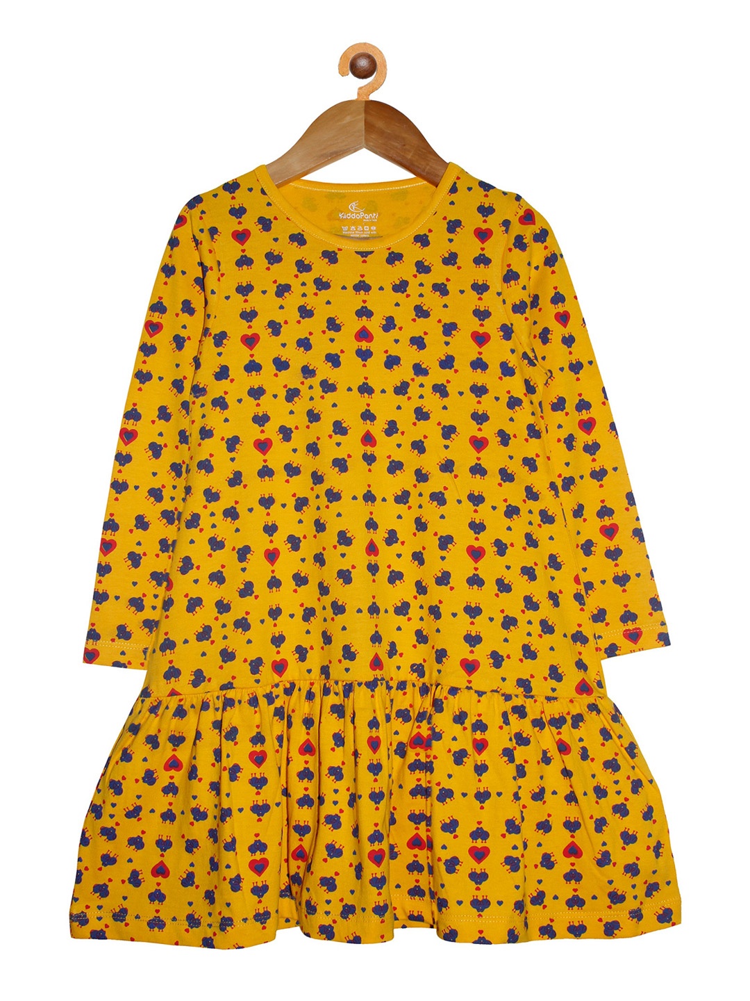 

KiddoPanti Girls Yellow Printed Drop-Waist Dress