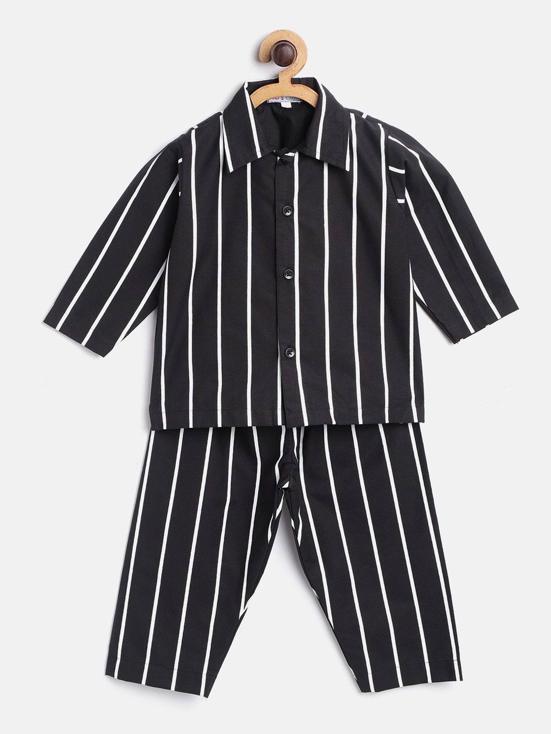 

Kids Clan Kids Black & White Striped Night Suit