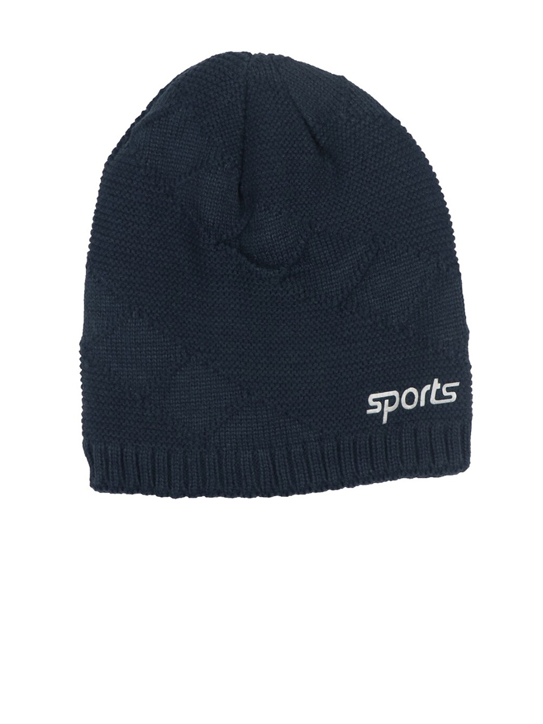 iSWEVEN Unisex Blue Self-Design Woven Expandable Beanie