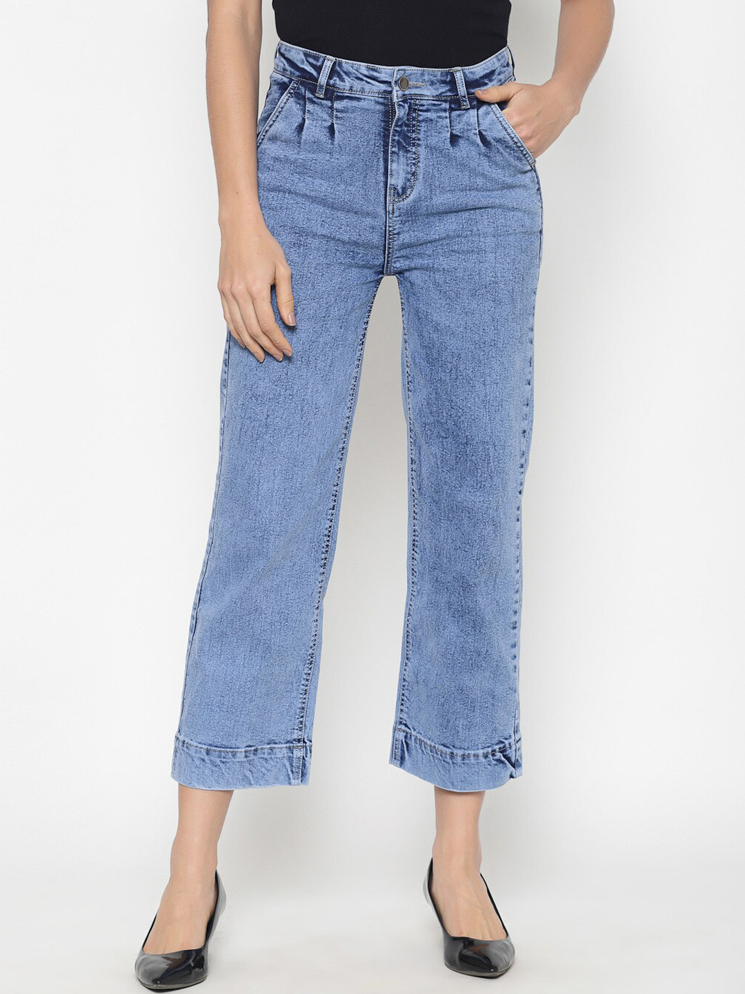 

KASSUALLY Women Blue Regular Fit Mid-Rise Clean Look Stretchable Culotte Jeans