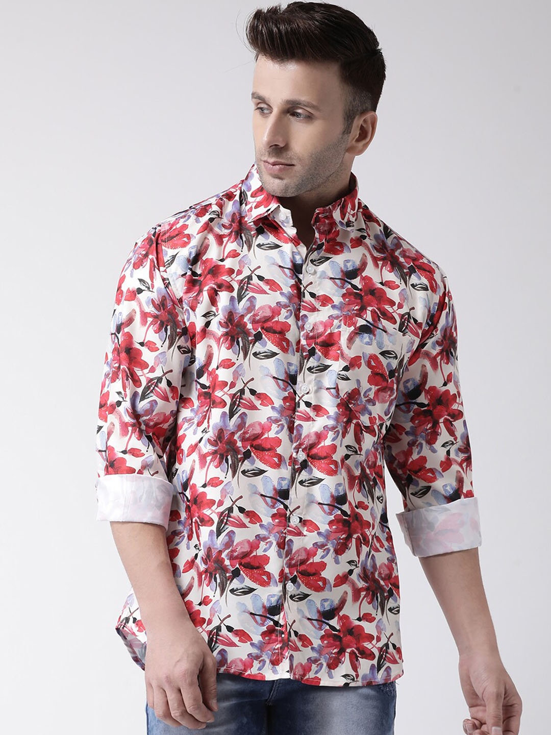 

hangup trend Men White & White Slim Fit Printed Casual Shirt