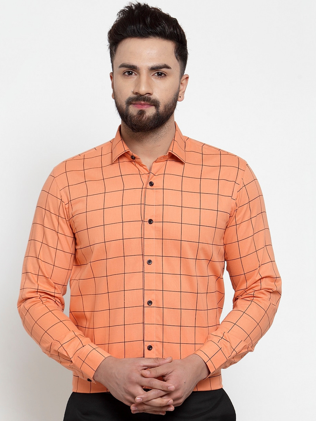 

JAINISH Men Orange Regular Fit Checked Casual Shirt
