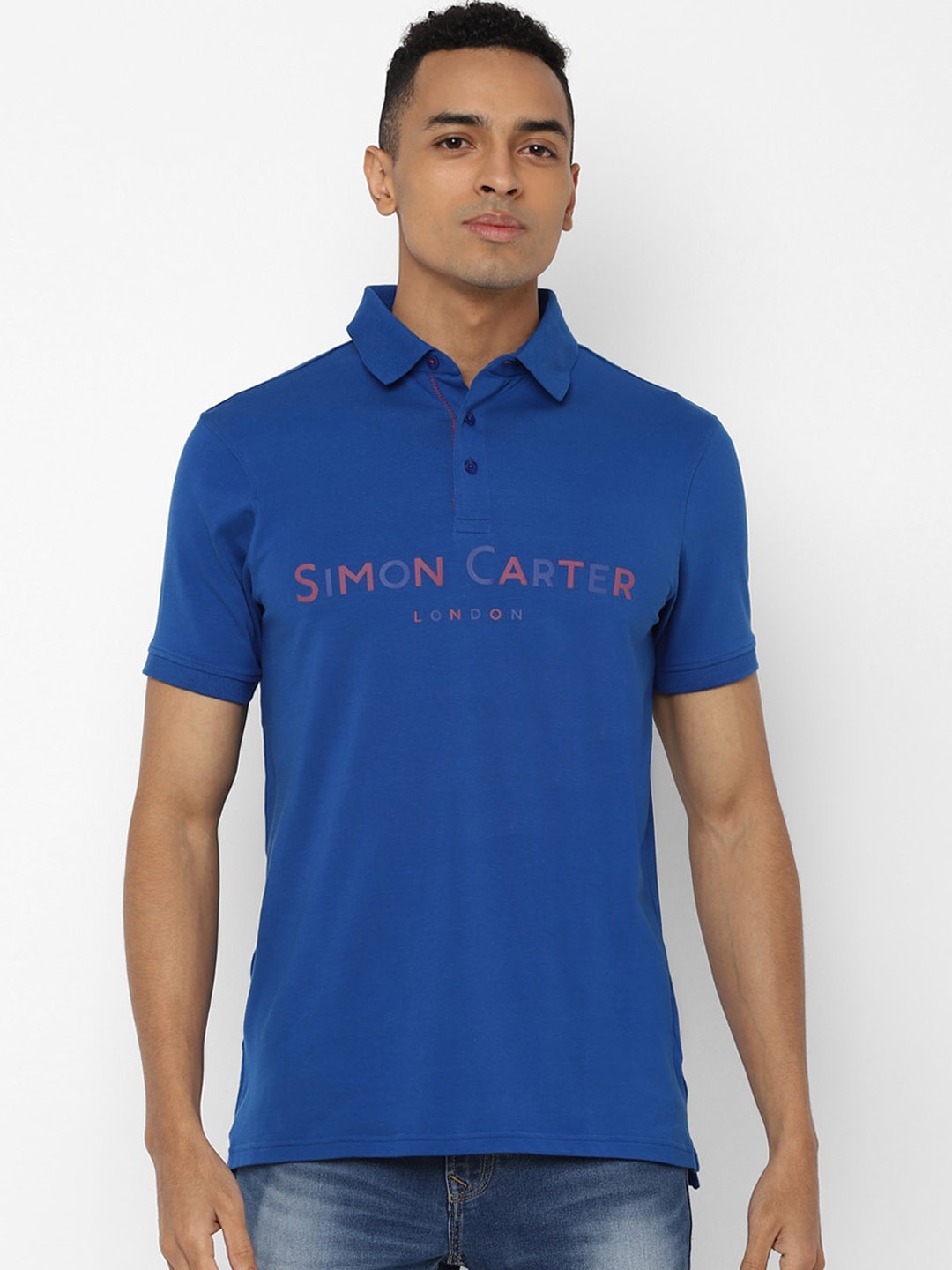 

SIMON CARTER LONDON Men Blue Printed Polo Collar T-shirt