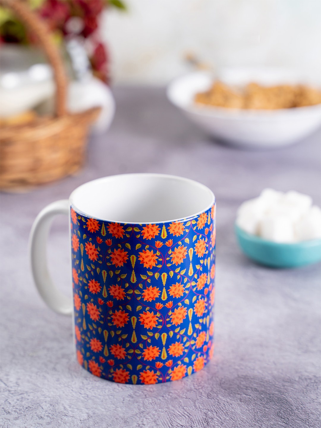 

KOLOROBIA Blue & Orange Printed Ceramic Babur Inspired Classic Mug