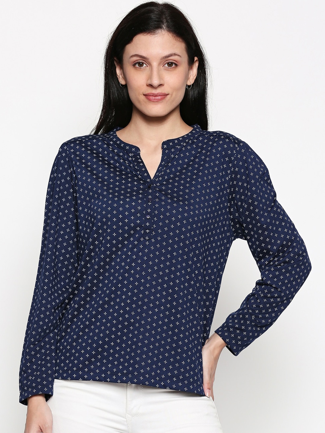 

People Women Blue Printed Top