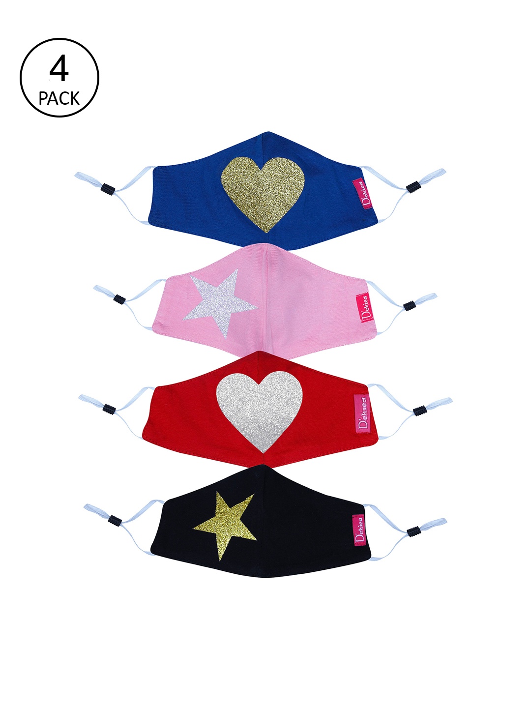 

DChica Girls Pack Of 4 Embellished 2-Ply Cloth Mask, Multi
