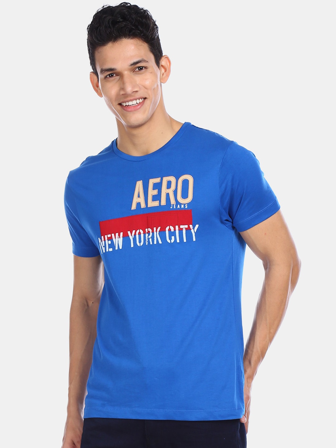 

Aeropostale Men Blue Printed Cotton Round Neck Pure Cotton T-shirt