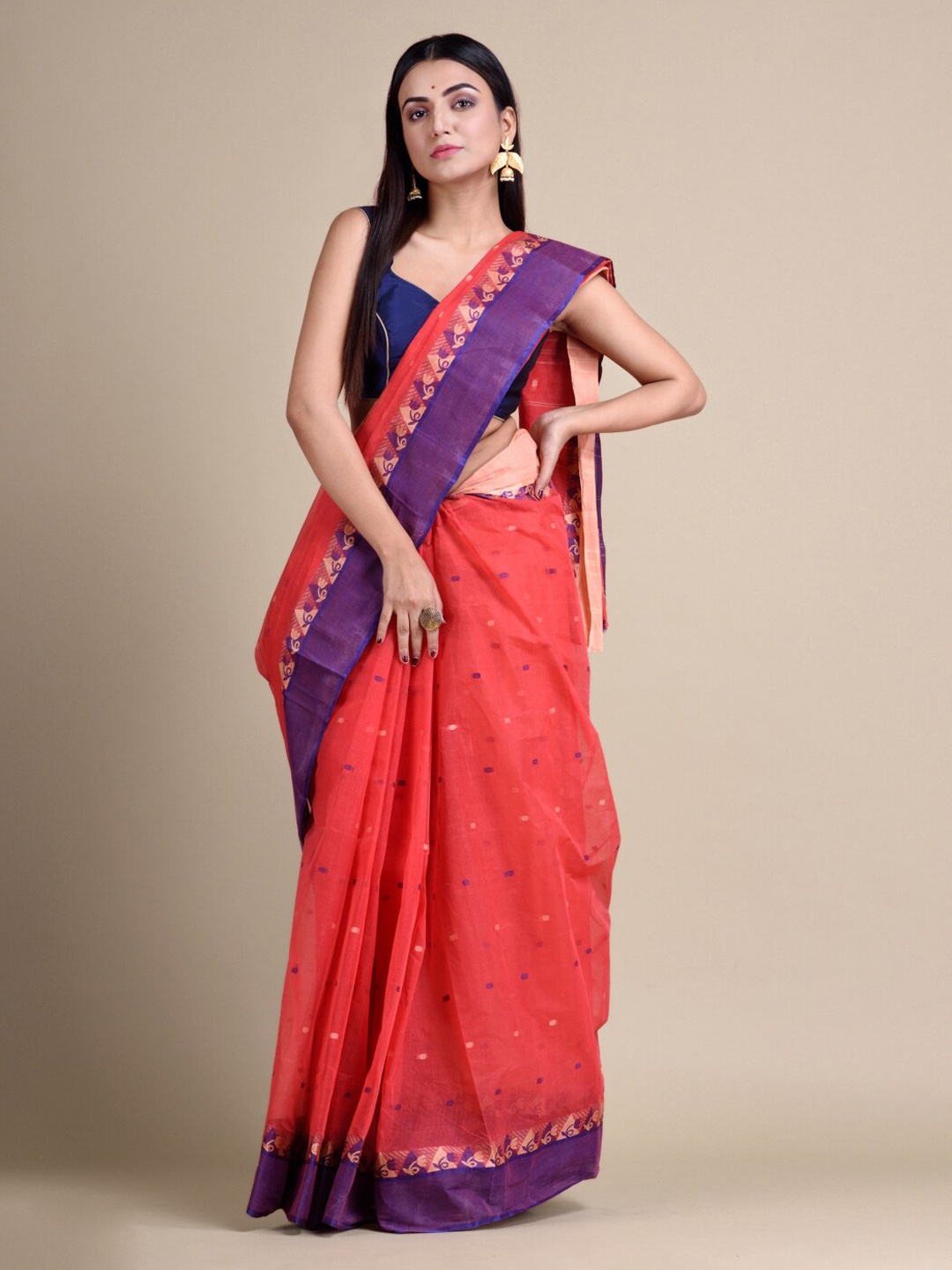

Mitera Coral Pure Cotton Woven Design Taant Saree