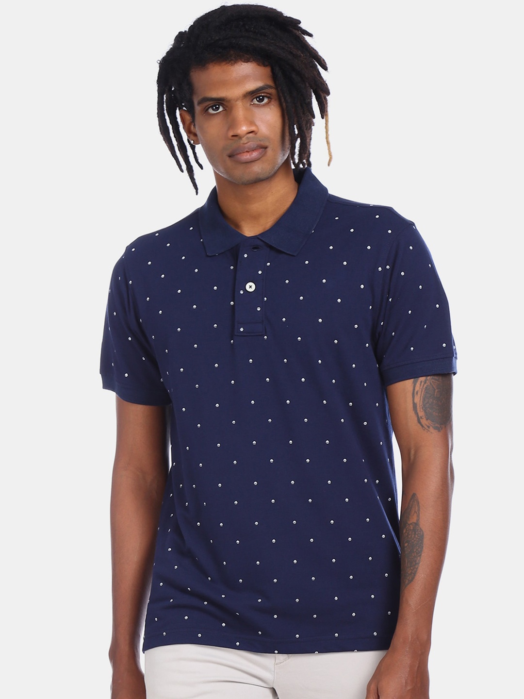 Aeropostale Men Blue Printed Polo Collar T-shirt