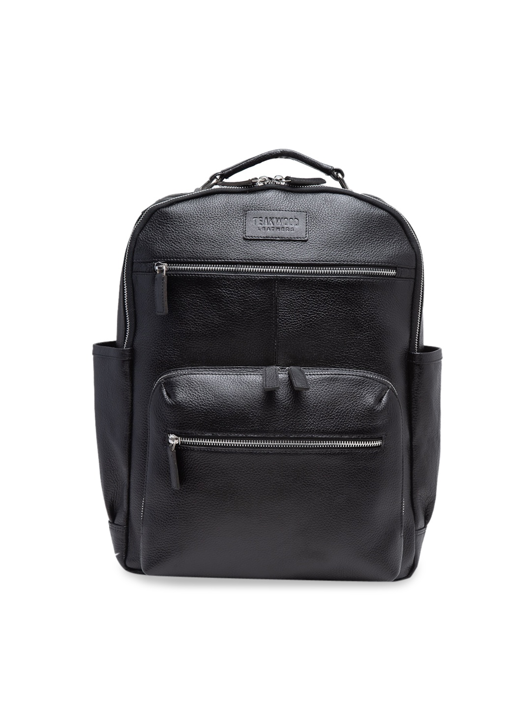 Teakwood Leathers Unisex Black Solid Medium Leather Backpack