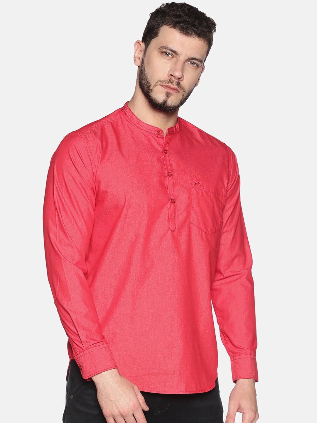 

Chennis Men Red Solid Straight Kurta