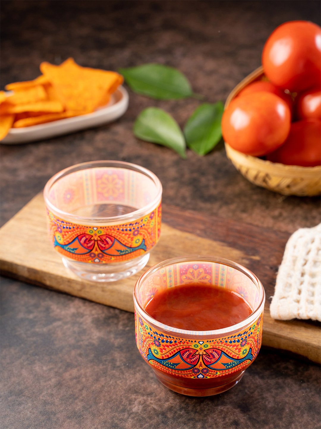 

KOLOROBIA Set Of 2 Orange & Blue Printed Truck Art Dip Bowls-100ML
