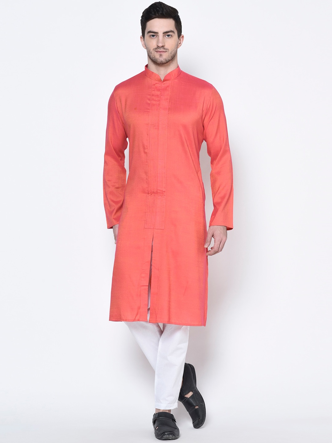 DEYANN Men Pink Self Design Kurta with Pyjamas