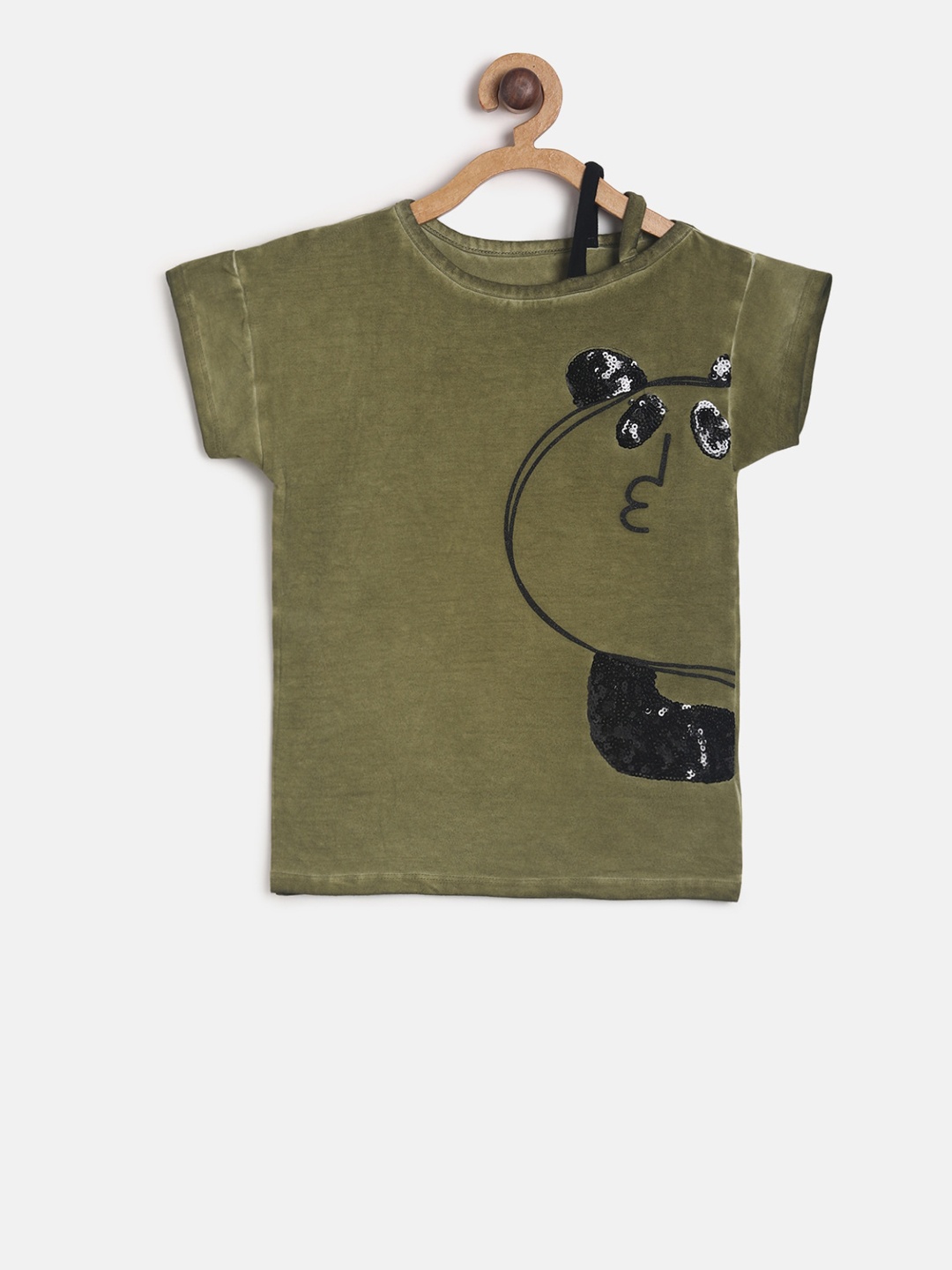 

TALES & STORIES Girls Olive Green Printed Round Neck T-shirt