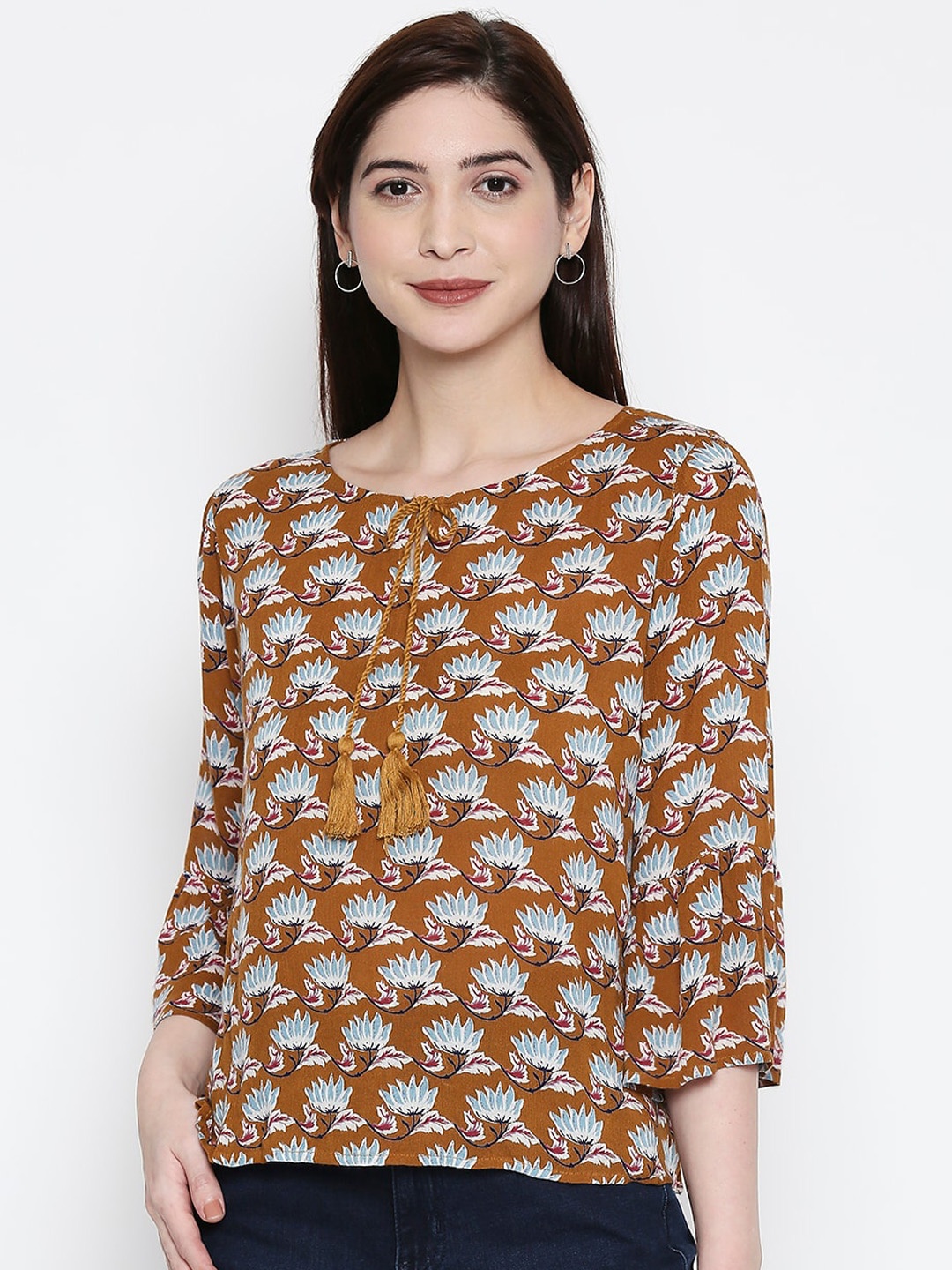 People Women Mustard Yellow Floral Printed Top