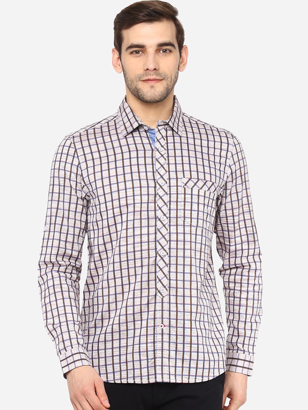 

Red Chief Men Brown Slim Fit Checked Casual Shirt