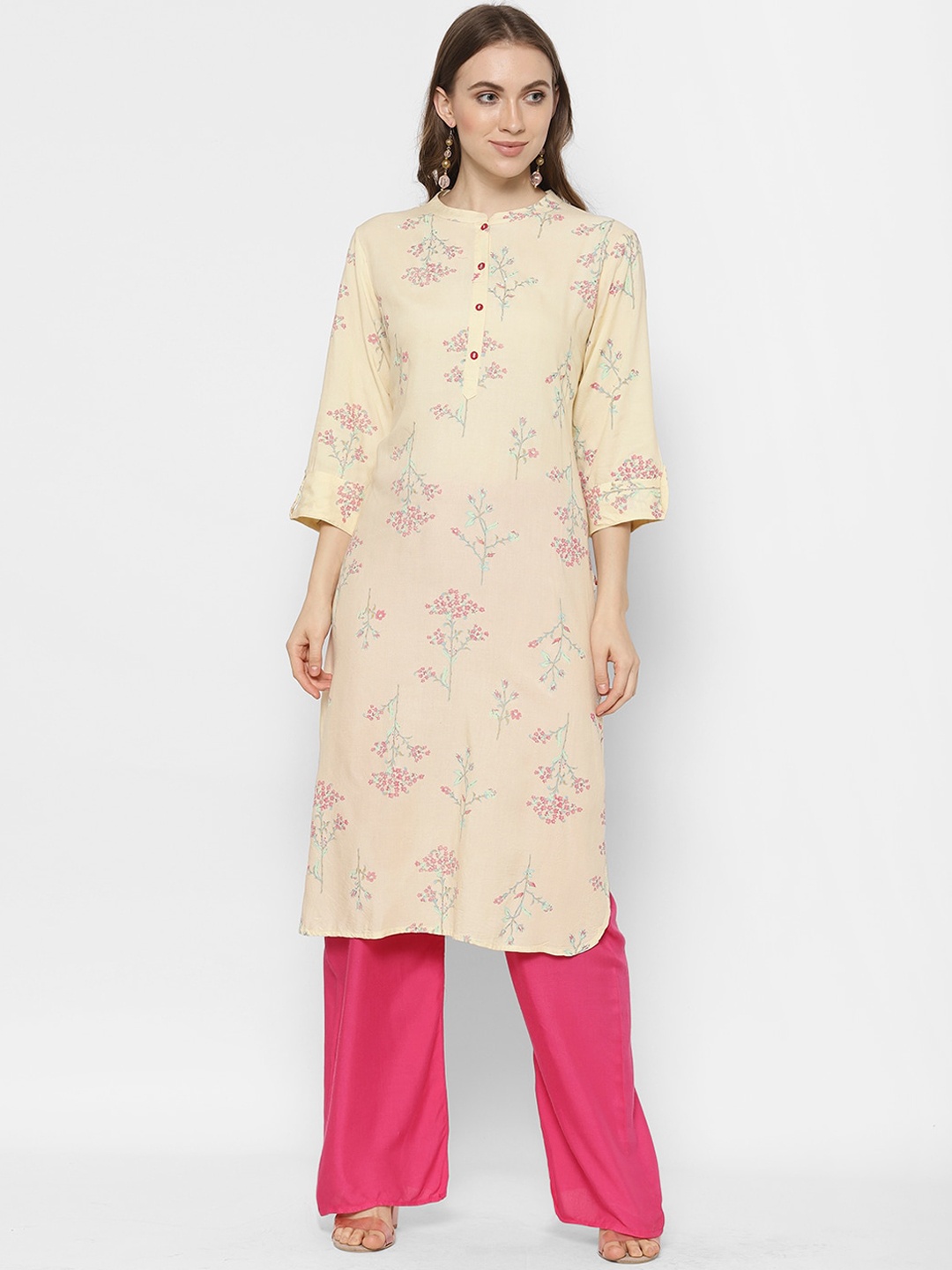 Ramas Women Cream-Coloured Printed Straight Kurta