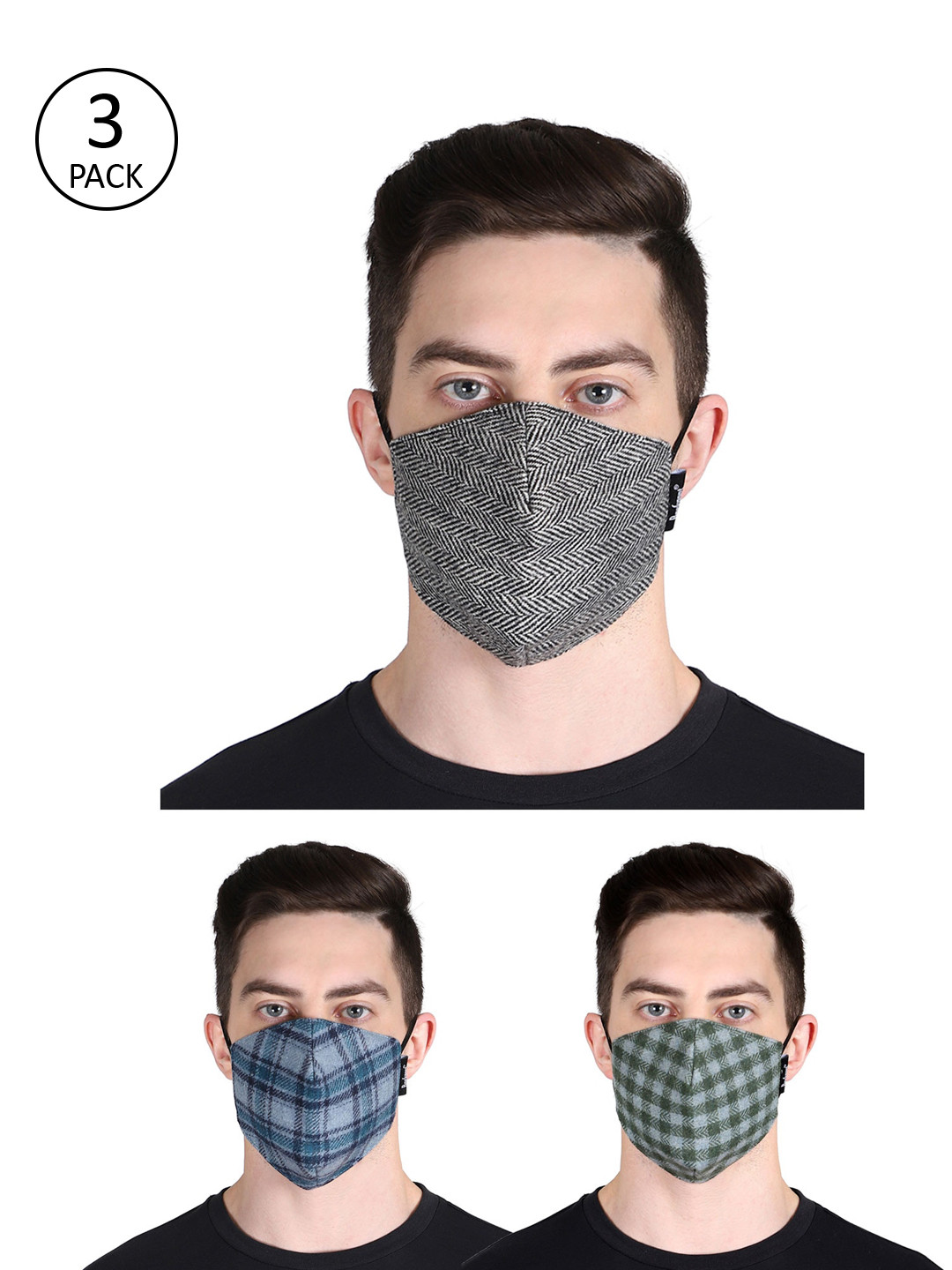 

Anekaant Unisex Pack Of 3 3-Ply Cloth Face Mask, Black
