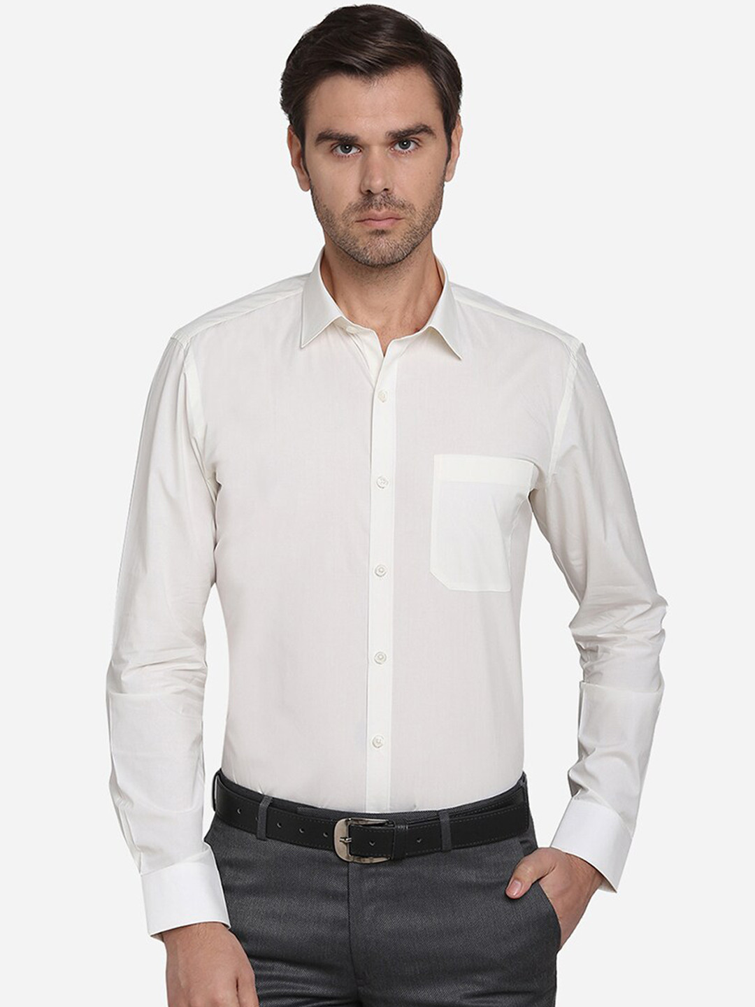 

JADE BLUE Men Cream-Coloured Slim Fit Solid Casual Shirt