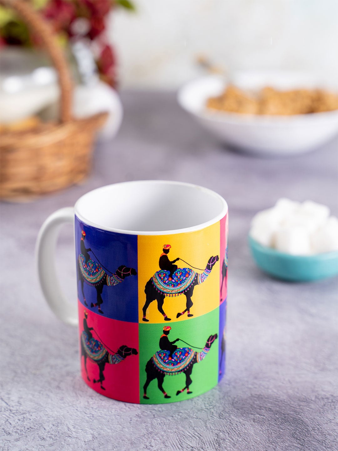 

KOLOROBIA Yellow & Pink Printed Ceramic Princely Camel Classic Mug