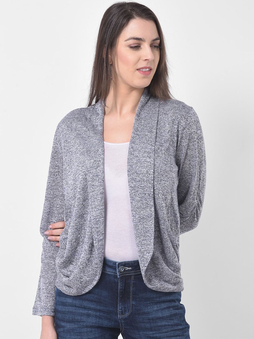 

Latin Quarters Women Grey Self Design Open Front Shrug