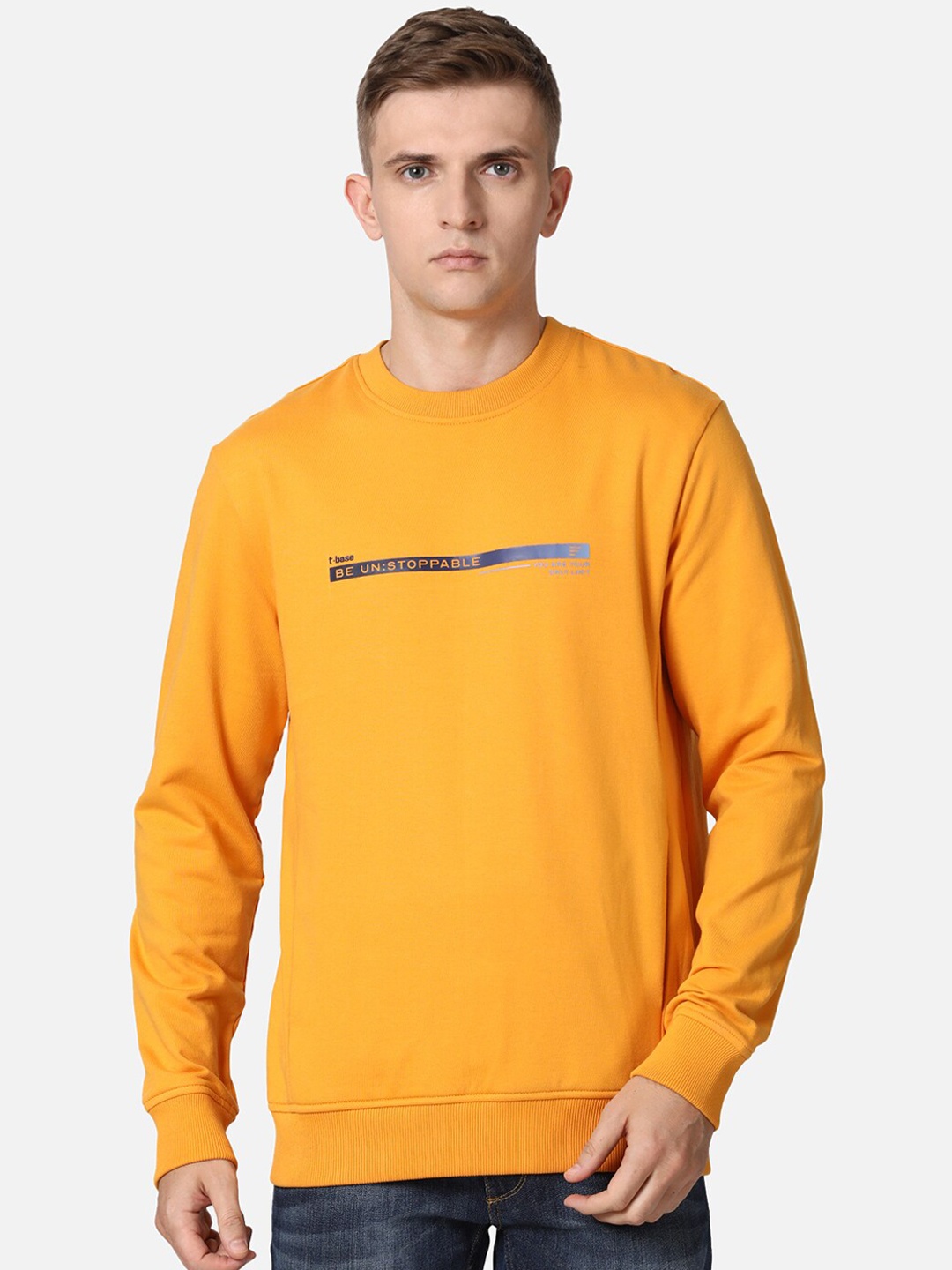 

t-base Men Yellow Printed Sweatshirt