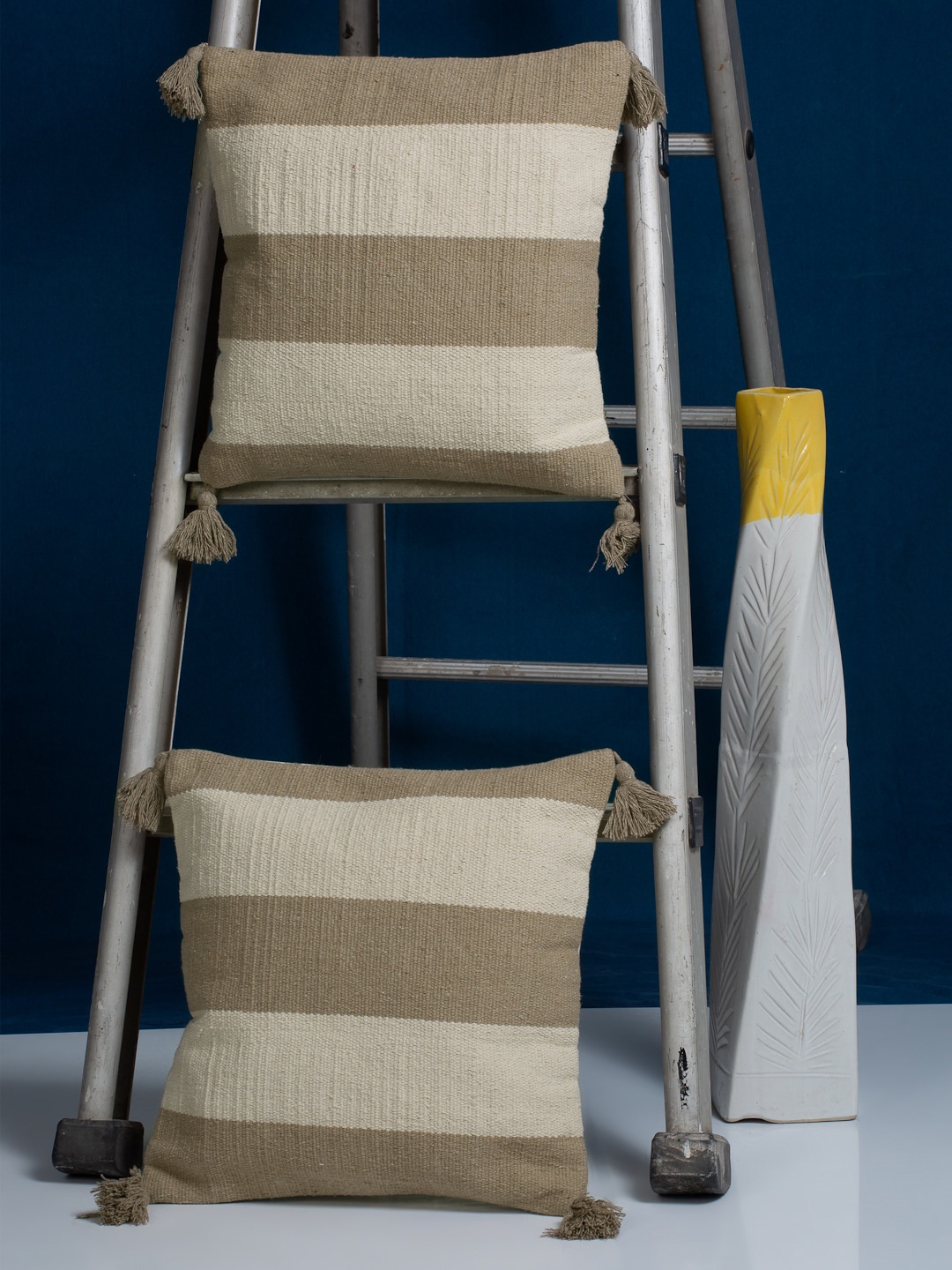 

HOSTA HOMES Set of 2 Beige & Brown Striped Square Cushion Covers
