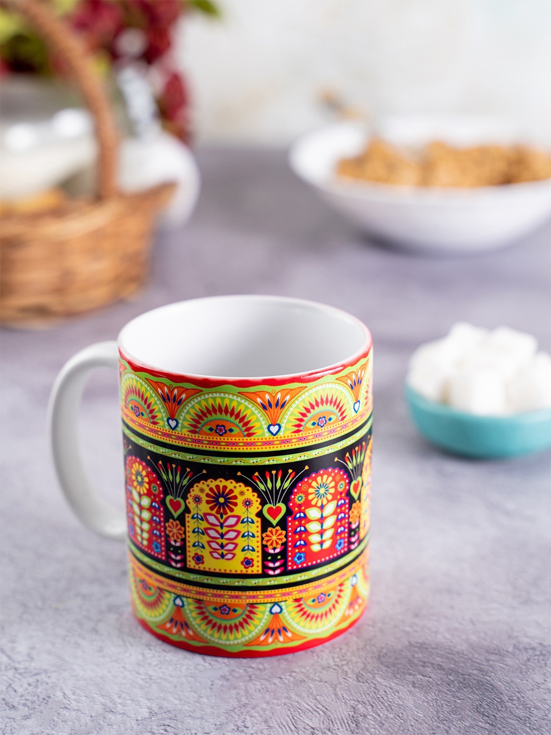 

KOLOROBIA Yellow & Green Printed Ceramic Truck Art Classic Mug