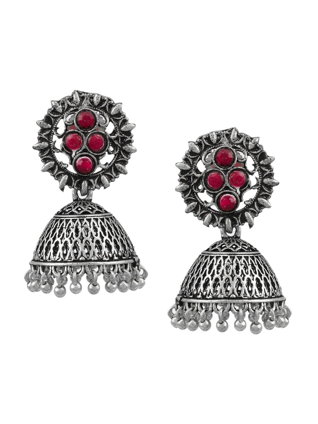 

Silvermerc Designs Silver-Plated & Pink Dome Shaped Jhumkas
