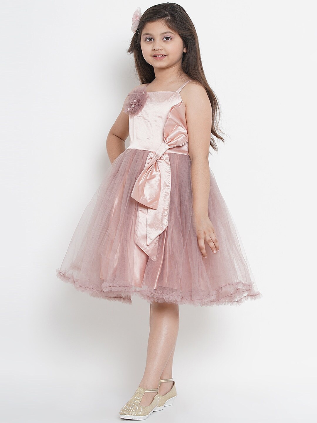 

Bitiya by Bhama Girls Rose Gold Solid Fit & Flare Dress