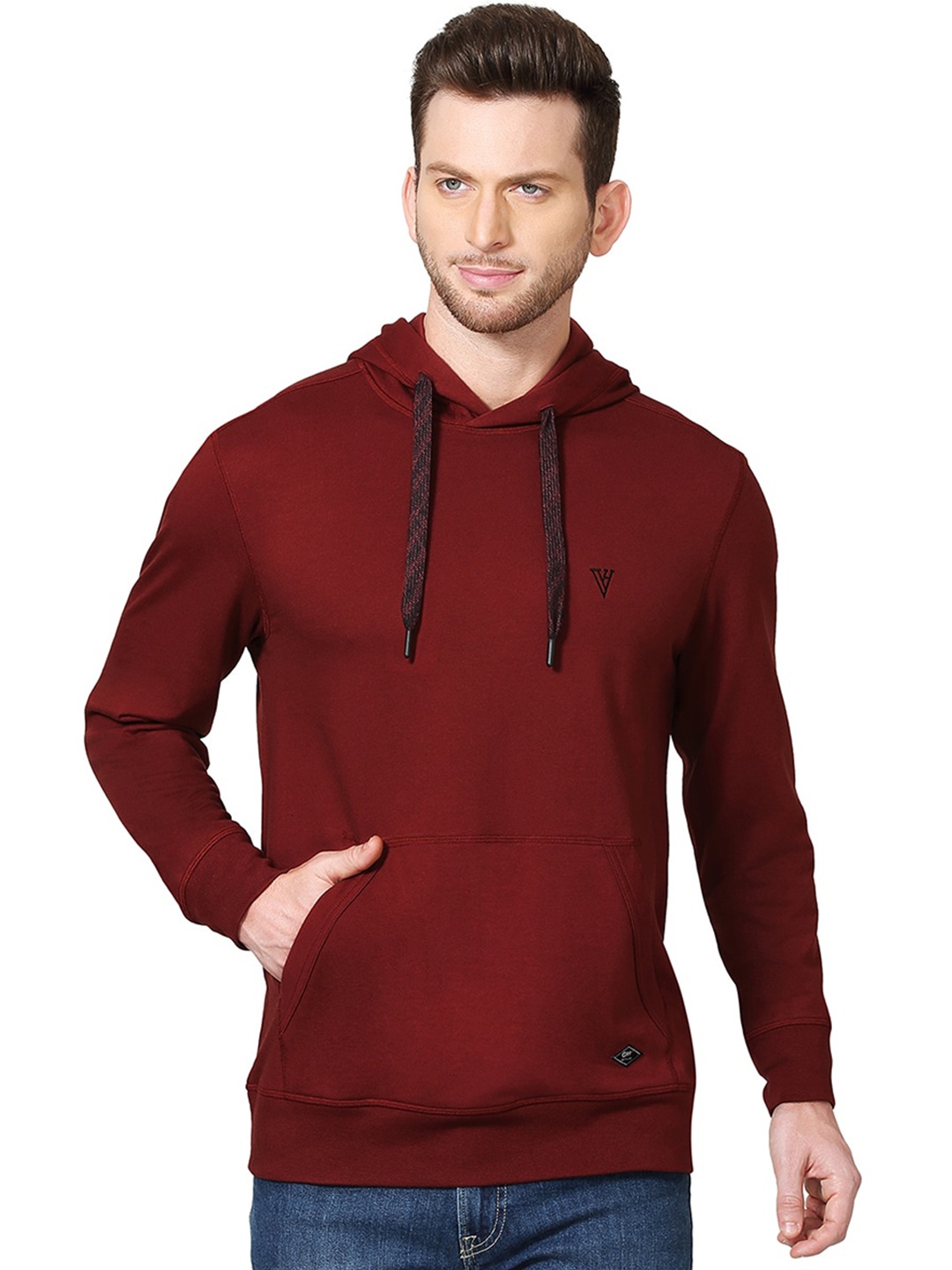 Van Heusen Men Maroon Solid G99 Antiviral Hooded Sweatshirt