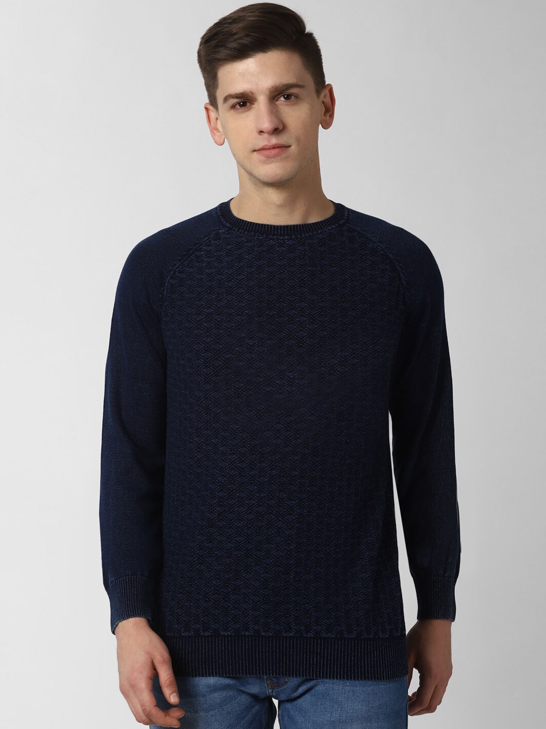 

Peter England Casuals Men Navy Blue Self-Design Pullover Sweater