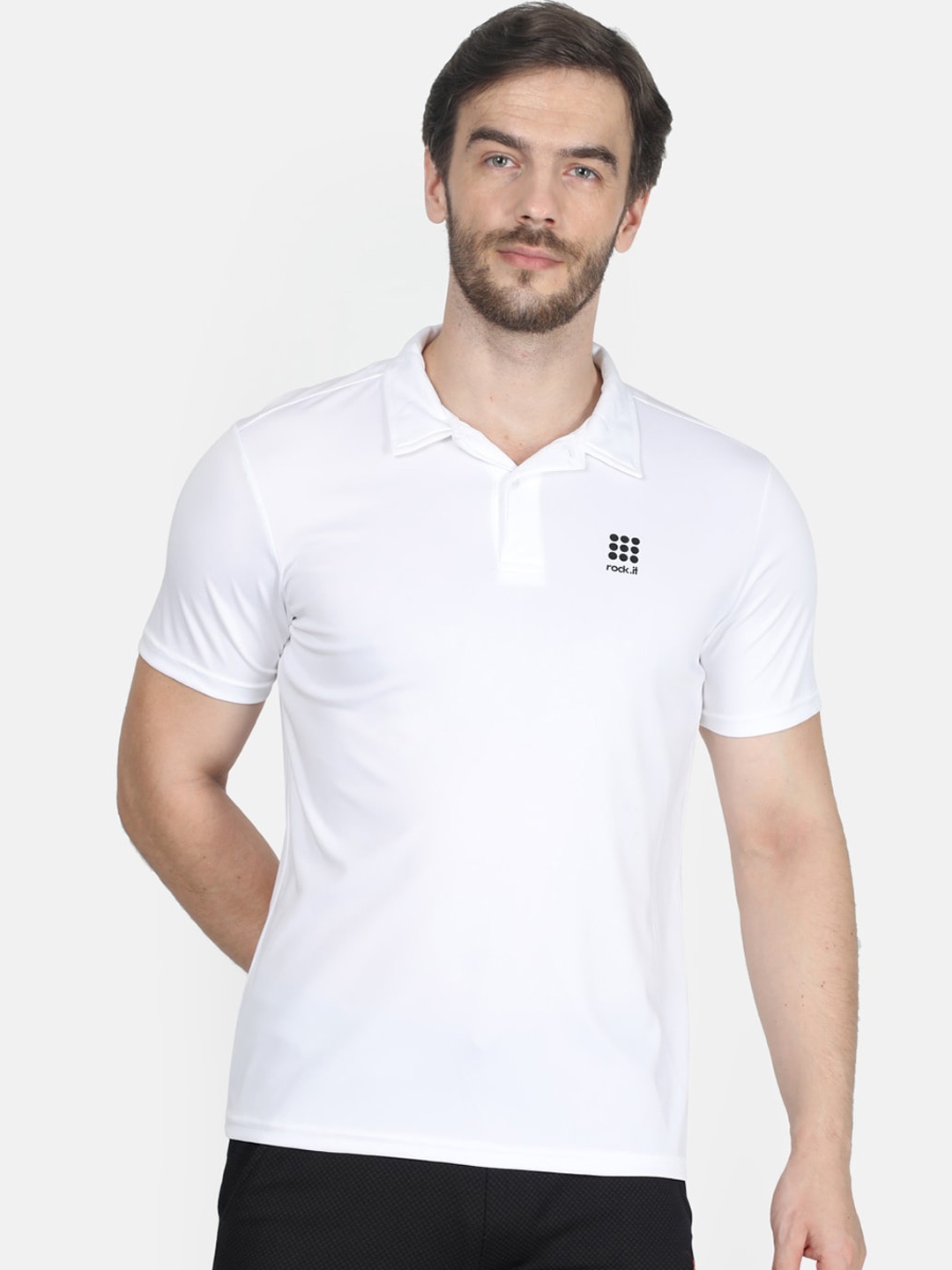 

rock.it Men White Solid Polo Collar T-shirt