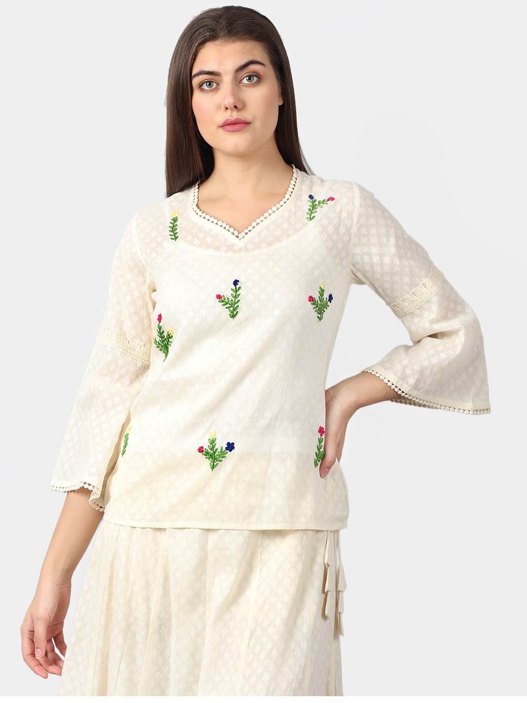 

DART STUDIO Women Off-White Printed Sustainable Top