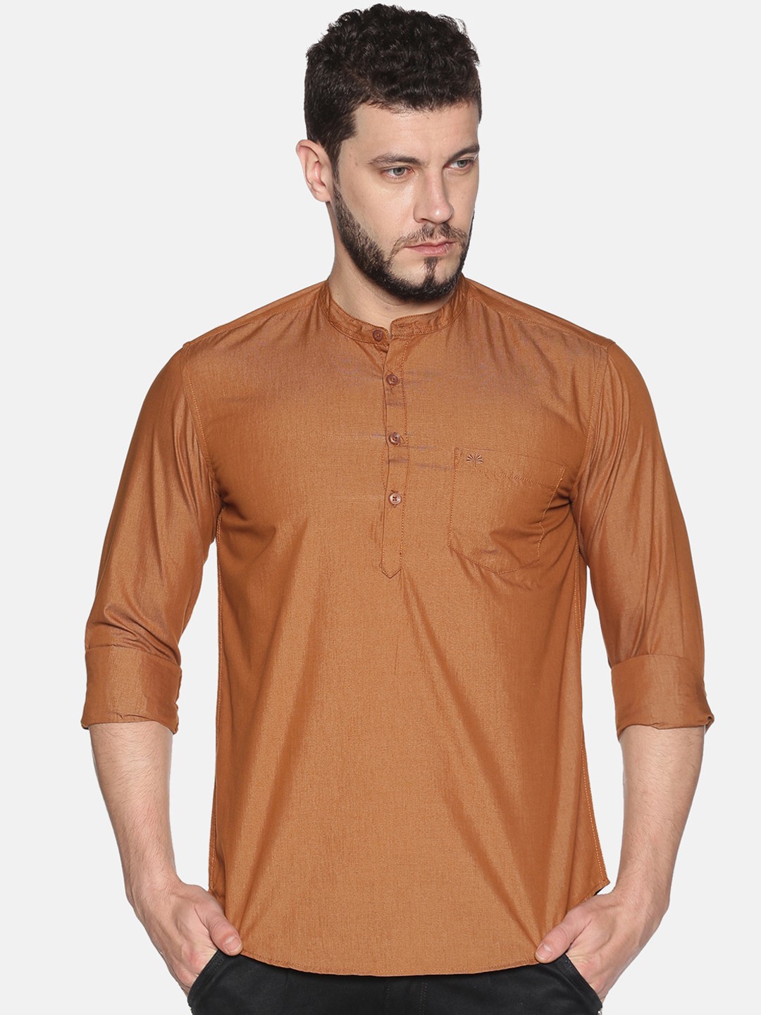 

Chennis Men Rust Brown Solid Cotton Straight Kurta