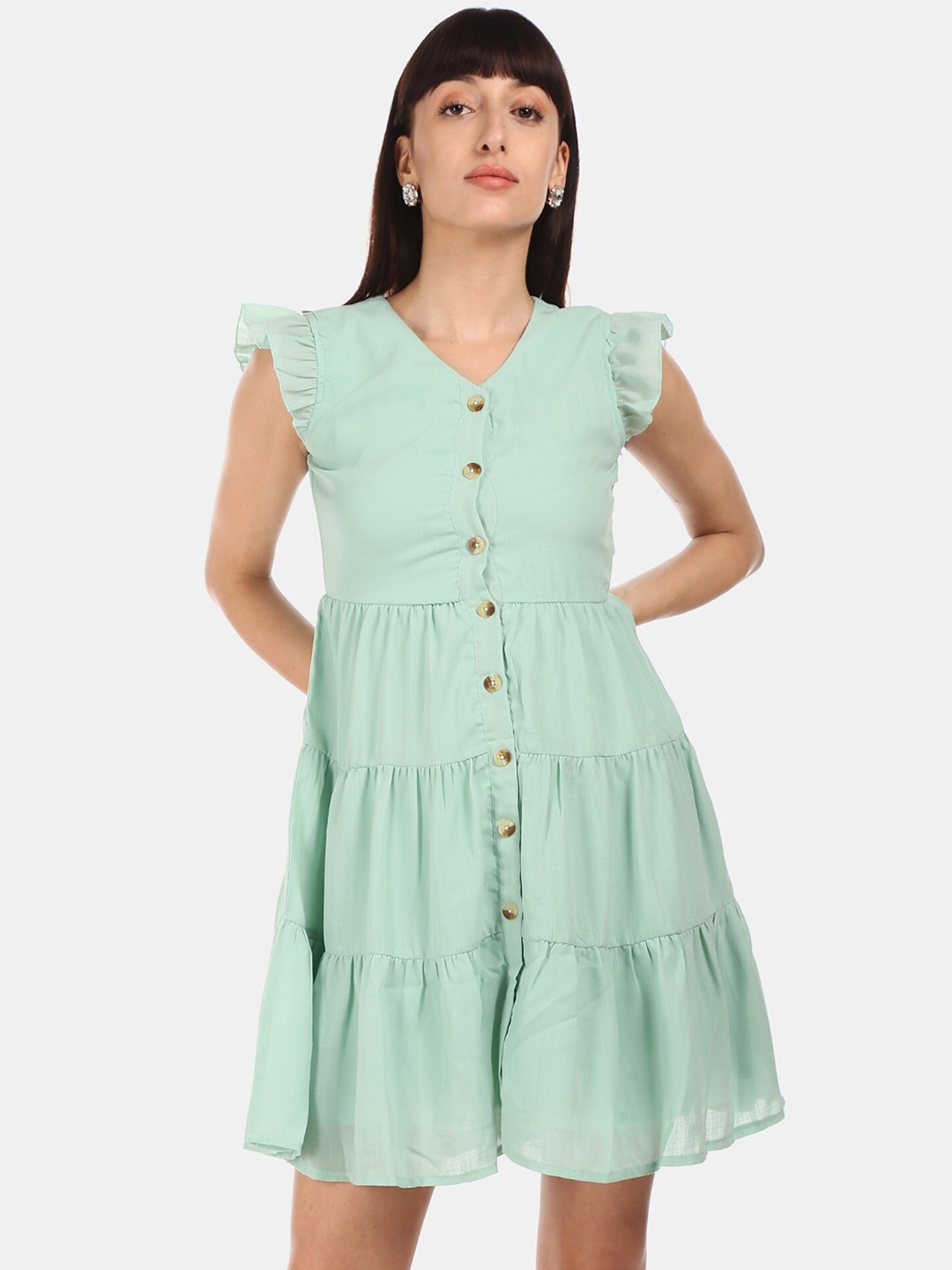 

Sugr Women Green Solid Fit and Flare Dress