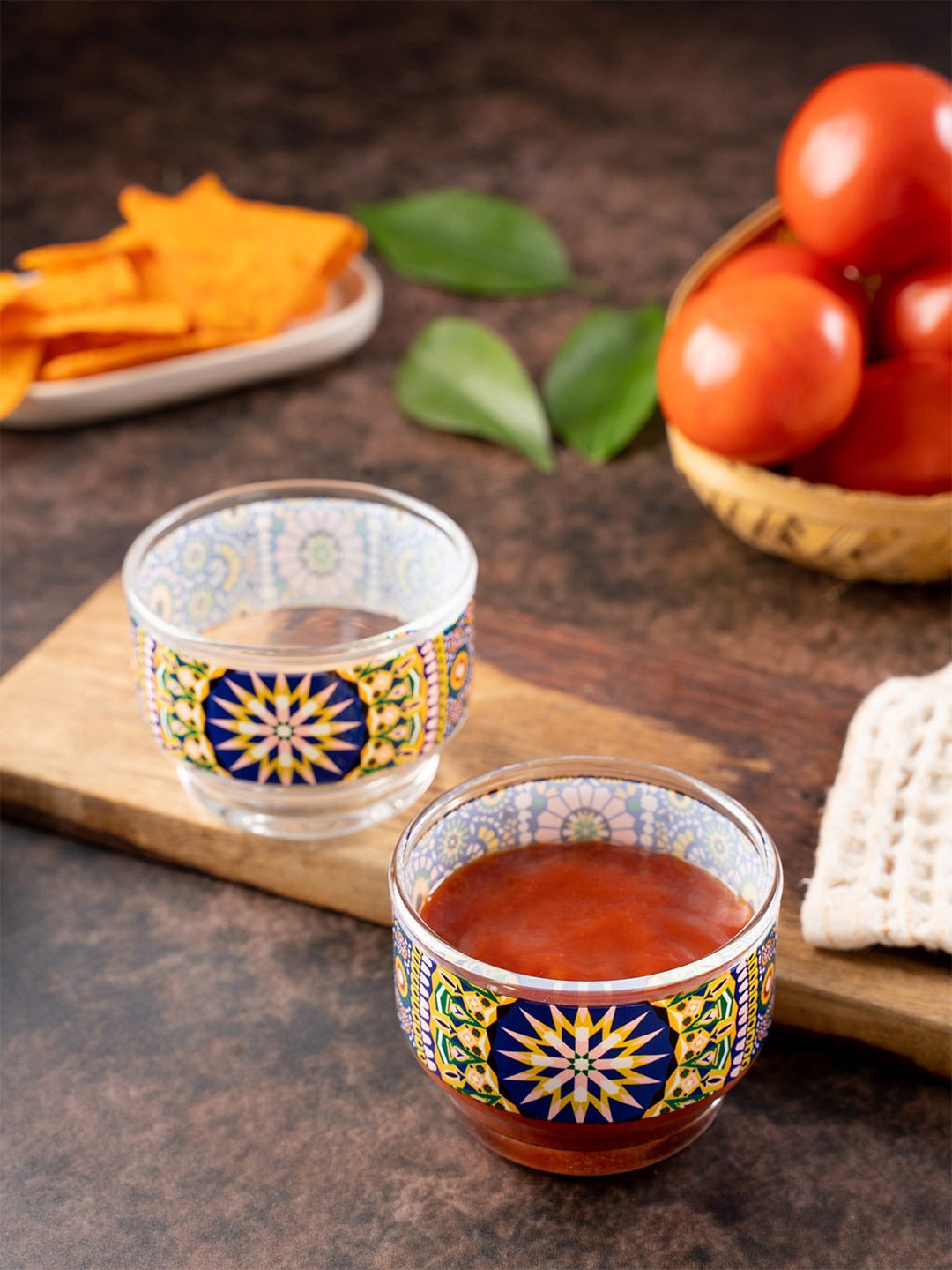 

KOLOROBIA Set Of 2 Blue & Yellow Moroccan Inspiration Printed Dip Bowls
