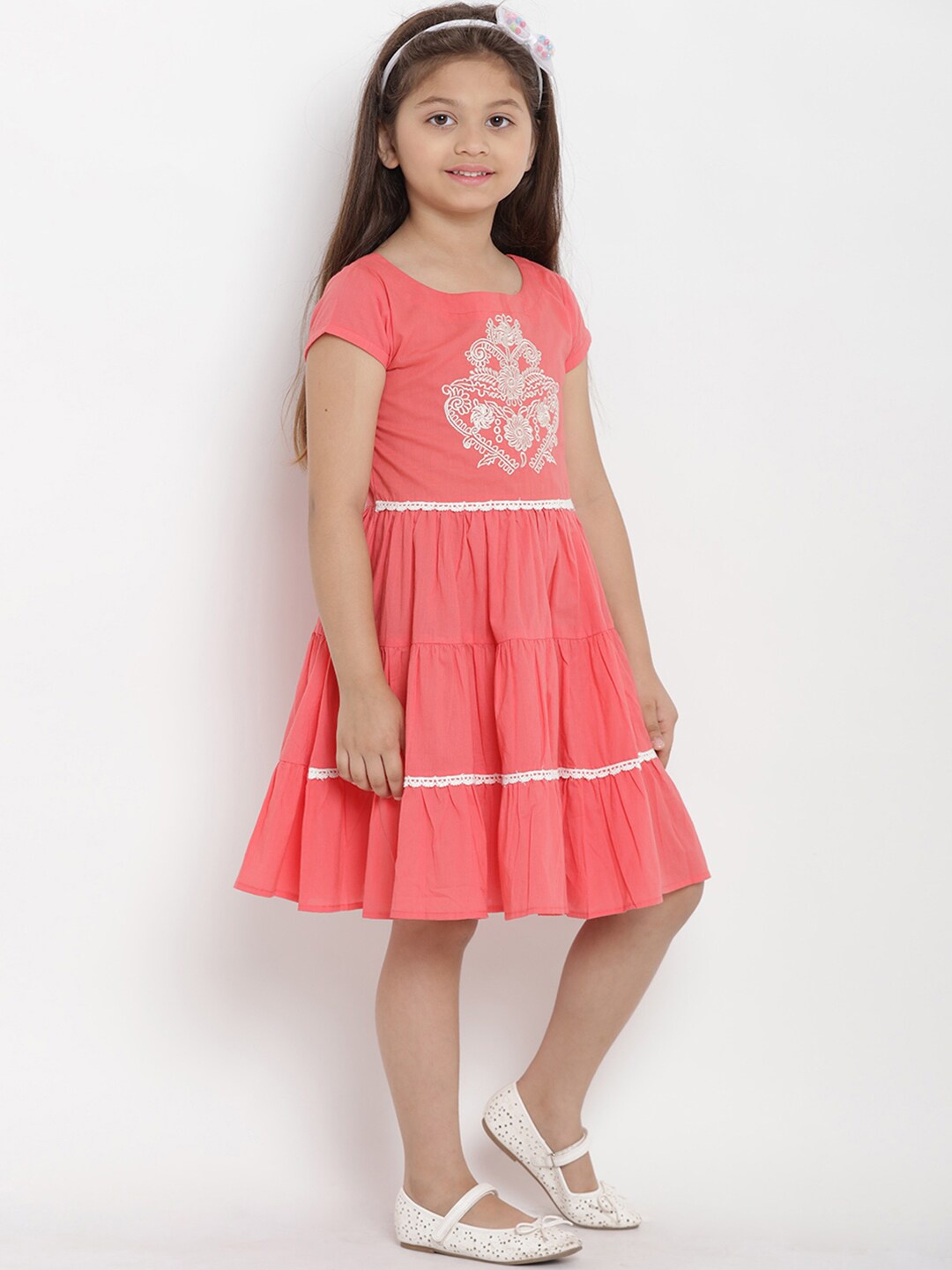 

Bitiya by Bhama Girls Peach-Coloured Printed A-Line Dress