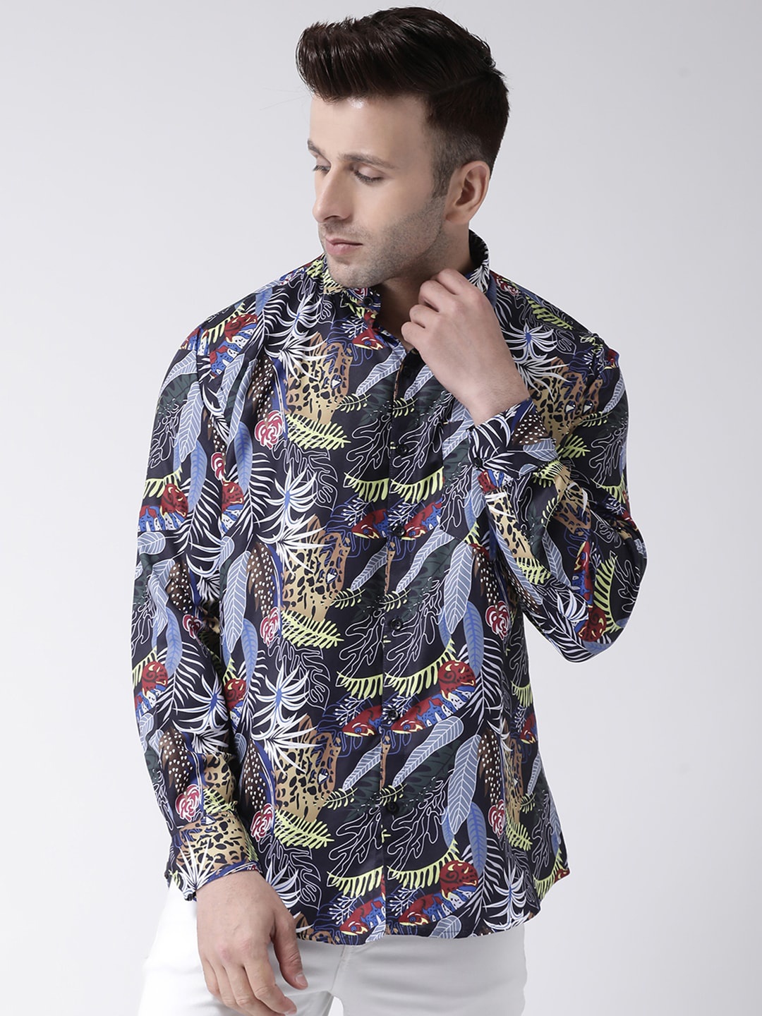 

hangup trend Men Black & Black Slim Fit Printed Casual Shirt