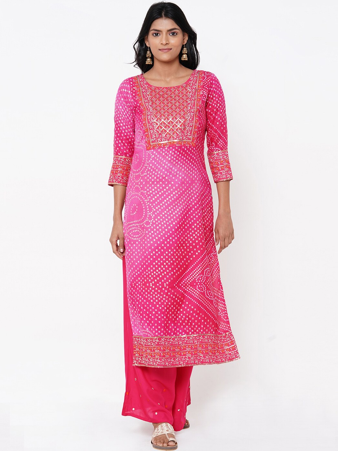 

FASHOR Women Fuchsia Pink Printed Kurta with Palazzos