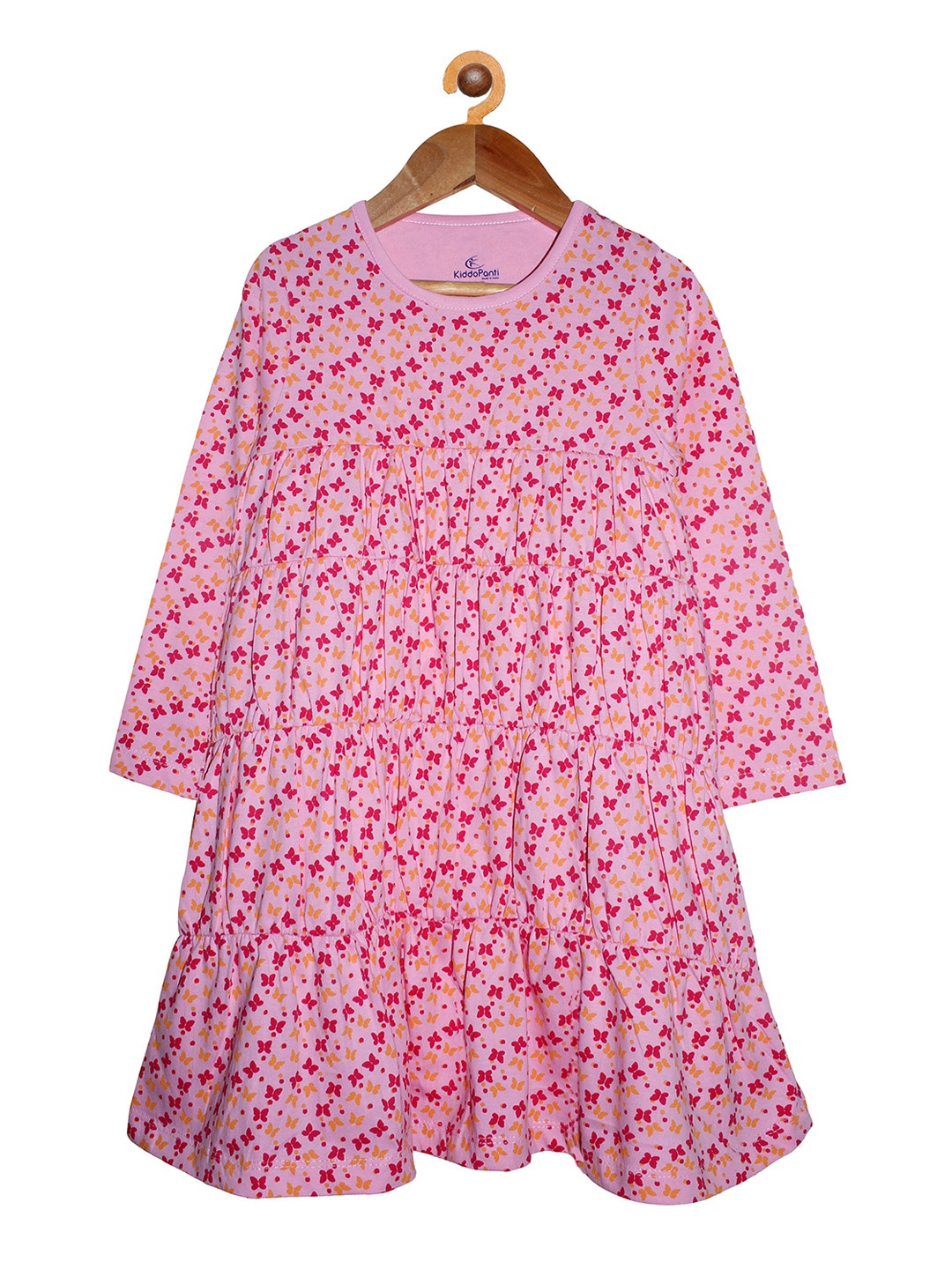KiddoPanti Girls Pink Printed A-Line Dress