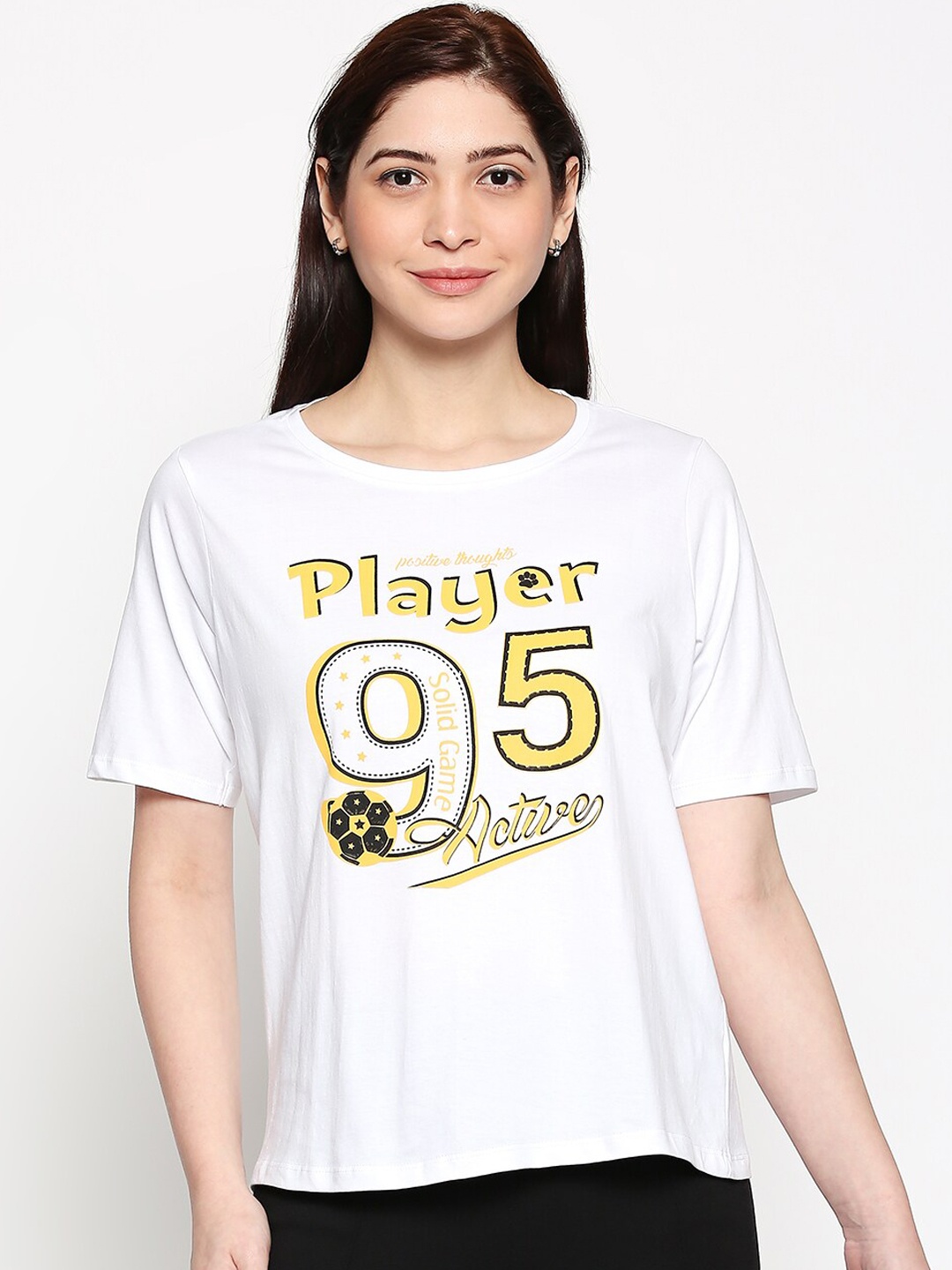 

People Women White Printed Round Neck T-shirt