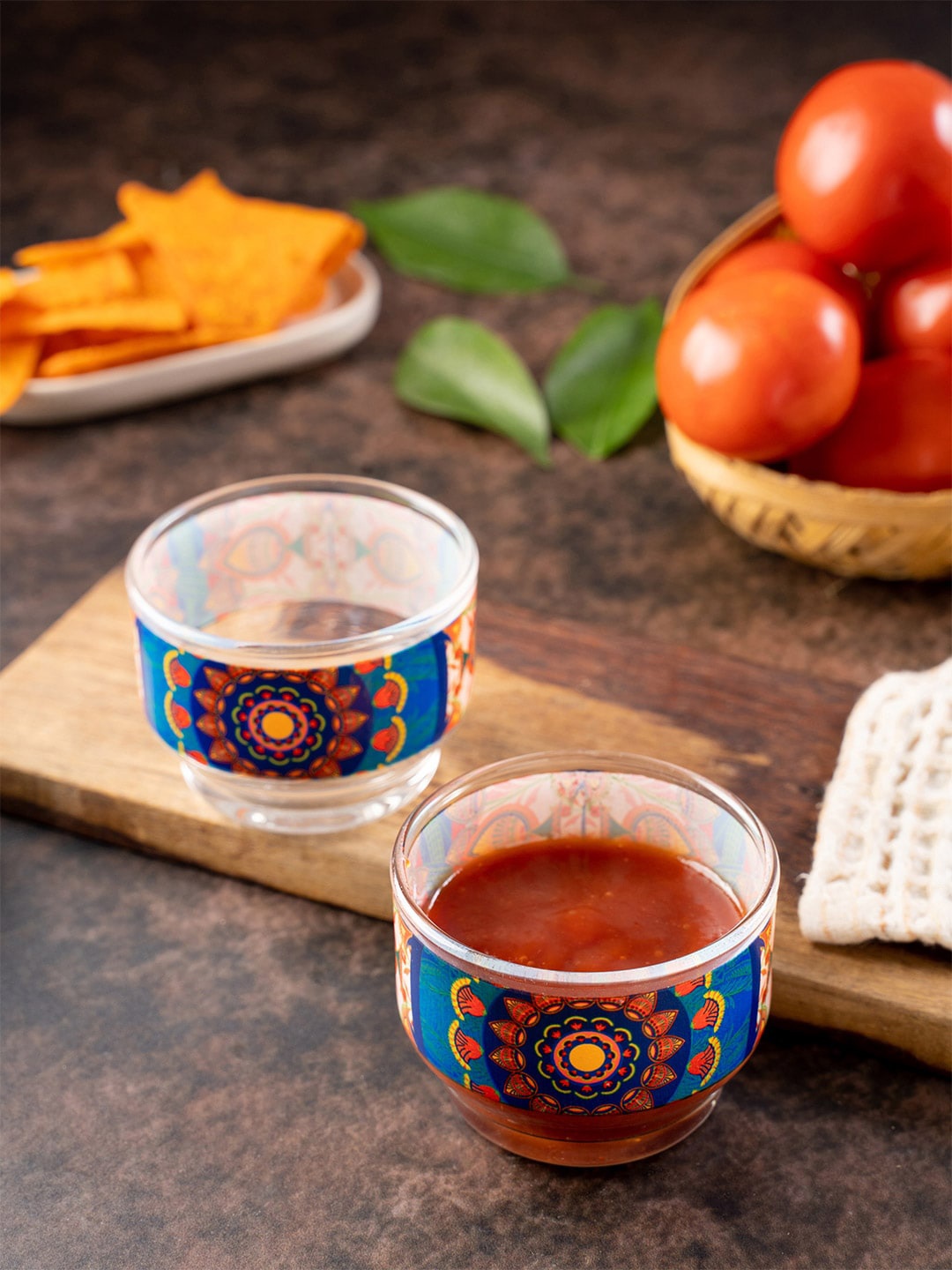 

KOLOROBIA Set Of 2 Blue & Red Printed Egyptian Tranquility Dip Bowls-100ML