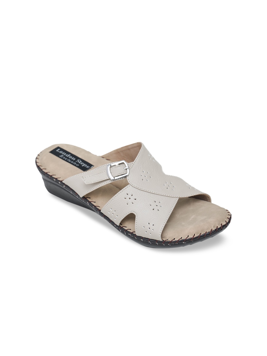 

LONDON STEPS Women Cream-Coloured Solid Mules