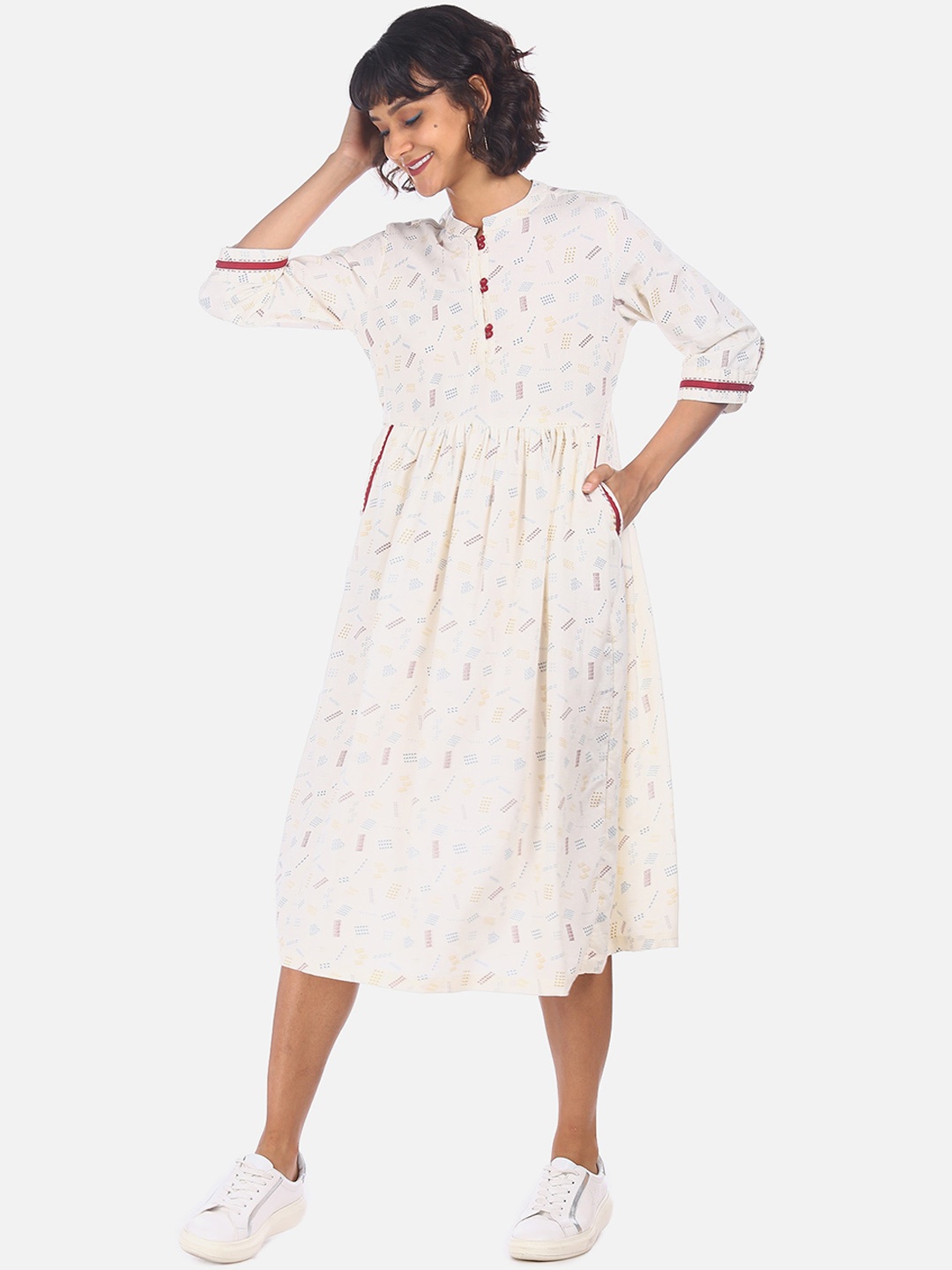 

Karigari Women Off-White Printed A-Line Dress