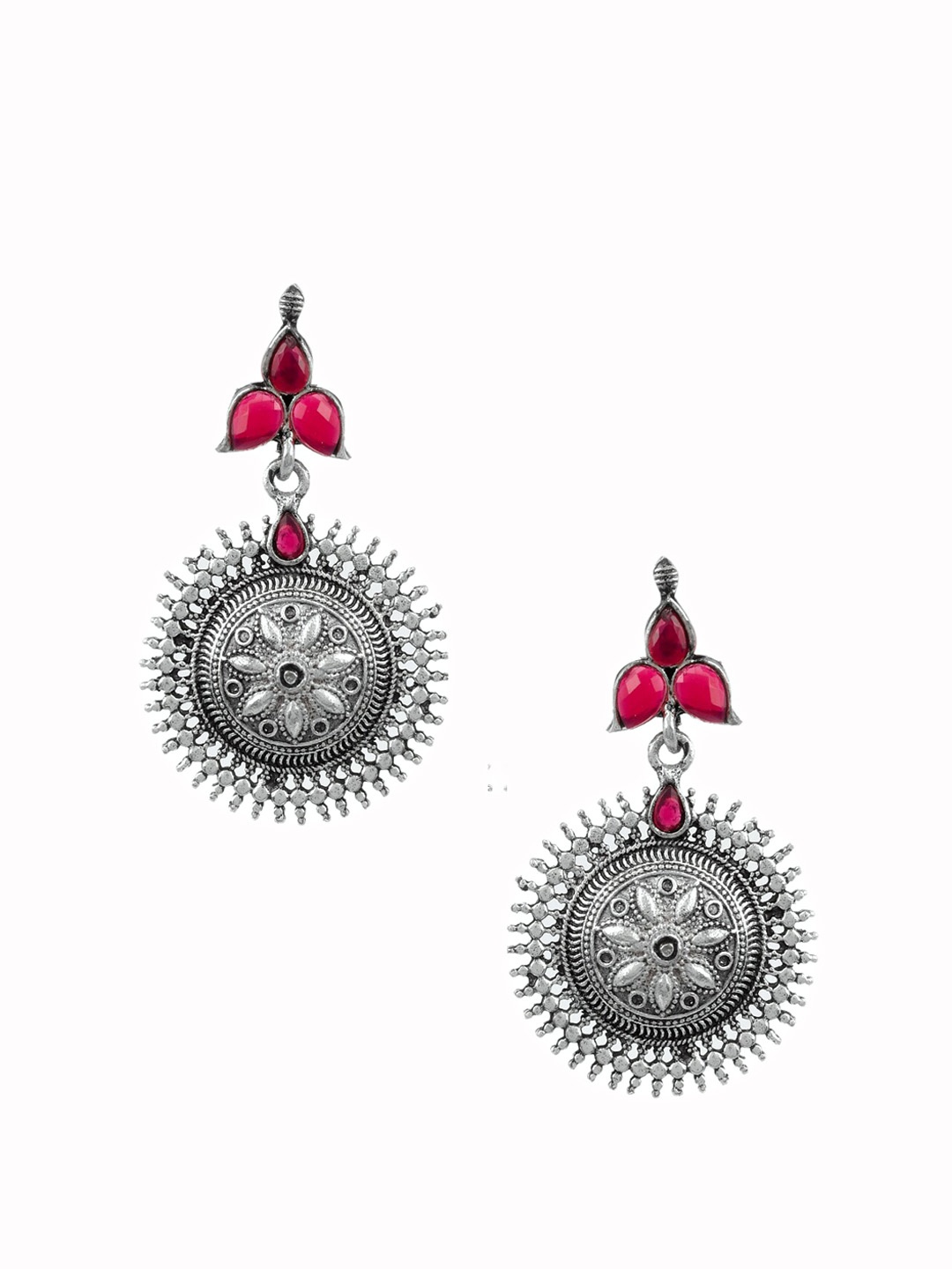 

Silvermerc Designs Silver-Toned & Pink Contemporary Drop Earrings